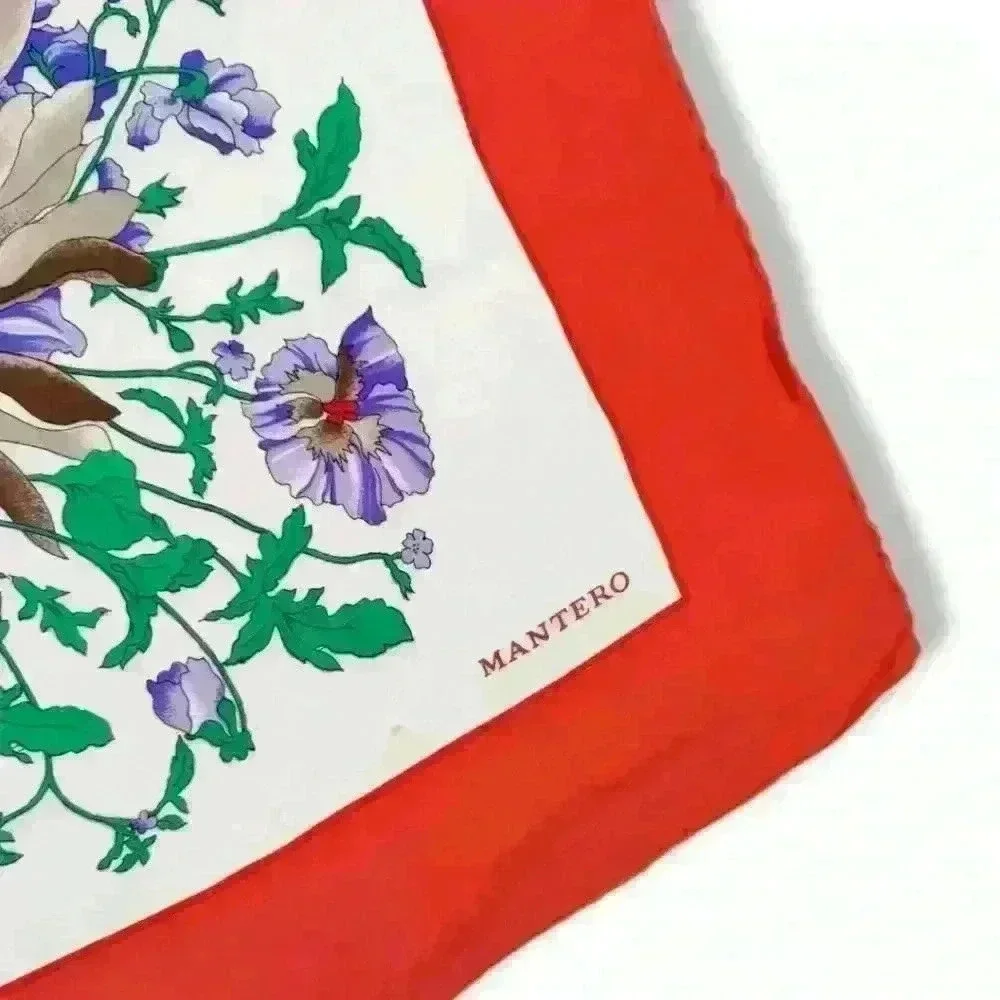 Floral Red Border Square Scarf - Women Accessories Scarves & Wraps